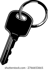 Black key and keychain ring silhouette, without background