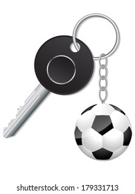 Black key with soccer ball keyholder on white