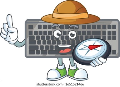 A black keyboard explorer cartoon design having a compass