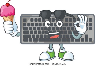 Black keyboard mascot cartoon style eating an ice cream