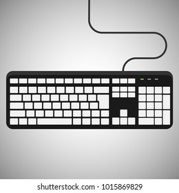black keyboard with white buttons