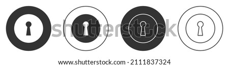 Black Keyhole icon isolated on white background. Key of success solution. Keyhole express the concept of riddle, secret, security. Circle button. Vector Illustration
