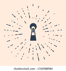 Black Keyhole icon on beige background. Key of success solution, business. Keyhole express the concept of riddle, secret, peeping, safety, security. Abstract circle random dots. Vector Illustration