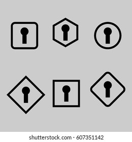 black keyhole icon set with gray background