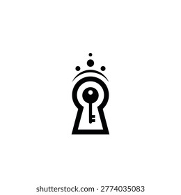 Black keyhole with key inside and dots above white