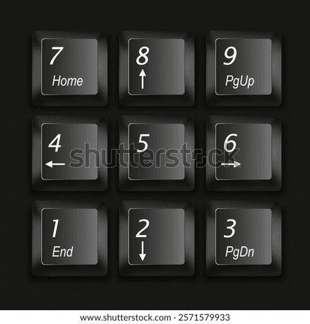 Black keypad on black background. 3d vector illustration