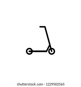 Black kick scooter or balance bike icon. Flat e scooter isolated on white. Vector illustration. Eco transport symbol. Healthy journey. Ecology. Go green. Hipster. 