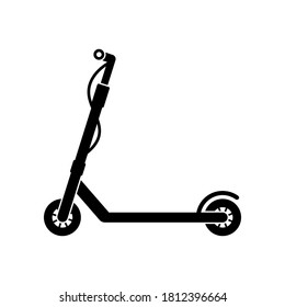 Black kick scooter or balance bike icon. Eco transport symbol. Vector illustration, isolated on white background.