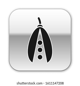 Black Kidney beans icon isolated on white background. Silver square button. Vector Illustration