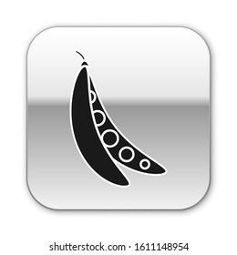 Black Kidney beans icon isolated on white background. Silver square button. Vector Illustration