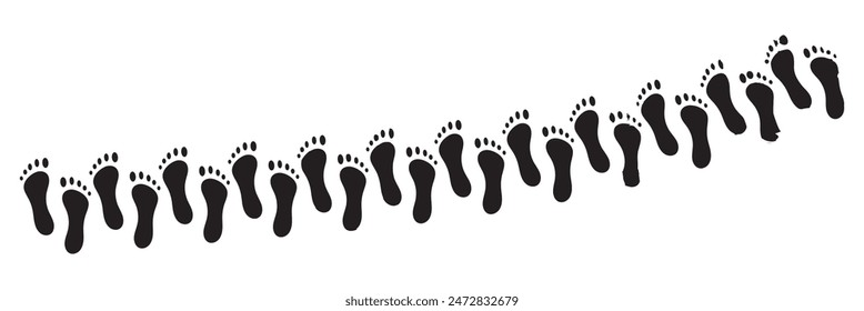 Black kids or baby feet and foot steps. New born, pregnant or coming soon child footprints. Vector illustration isolated on white.