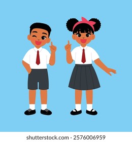 Black Kids Boy and Girl Student in Uniform Thinking illustration