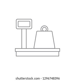 Black kilogram scale thin line icon, weight checking. Simple modern flat design template for app, ui, ux, web, button, interface vector eps 10 isolated on white background 