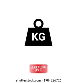 icono de peso de kilogramo negro estilo plano aislado en fondo blanco