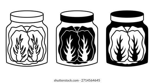 Black kimchi icon bundle suitable for Korean cuisine menus, traditional food visuals, and spicy dish themes.