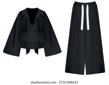 Kimono negro para entrenar. Vector