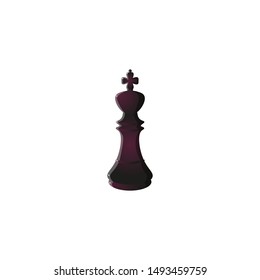 Black king chess icon. Raster illustration in flat cartoon style on white background