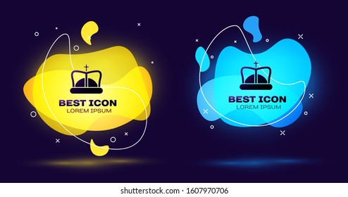 Black King crown icon isolated on blue background. Set abstract banner with liquid shapes. Vector Illustration