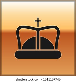 Black King crown icon isolated on gold background.  Vector Illustration