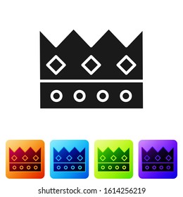 Black King crown icon isolated on white background. Set icons in color square buttons. Vector Illustration