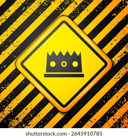 Black King crown icon isolated on yellow background. Warning sign. Vector