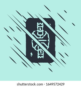 Black King playing card with diamonds symbol icon isolated on green background. Casino gambling. Glitch style. Vector Illustration