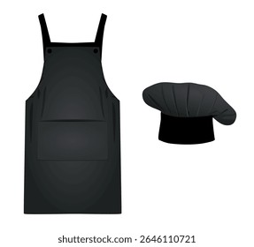 Black kitchen apron and cap. vector illustration	