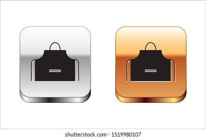 Black Kitchen apron icon isolated on white background. Chef uniform for cooking. Silver-gold square button. Vector Illustration