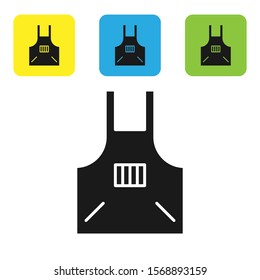 Black Kitchen apron icon isolated on white background. Chef uniform for cooking. Set icons colorful square buttons. Vector Illustration