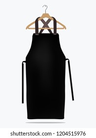 Black kitchen apron on hanger. Chef uniform for cooking vector template. Kitchen protective black apron for chef uniform illustration