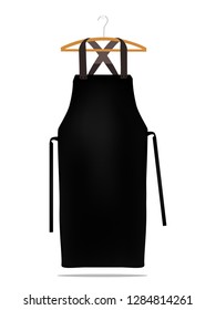 Black kitchen apron on hanger. Chef uniform for cooking vector template. Kitchen protective black apron for chef uniform illustration