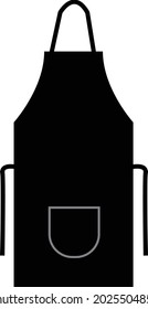 black kitchen apron on white background. Chef uniform for cooking sign. Chef apron symbol. flat style.