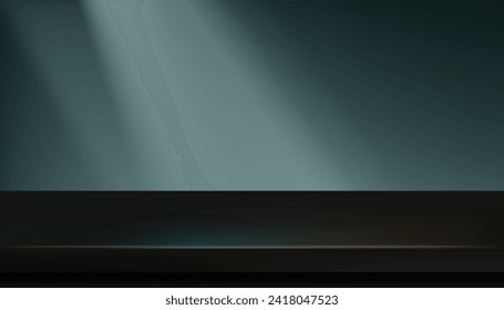 Black Kitchen Background With Podium, Glossy Bar In Metal And Aluminium, Studio White Backdrop With Grey Shiny Vector Business Texture, 3D Product Display, Modern Interior Stage And Copy Space