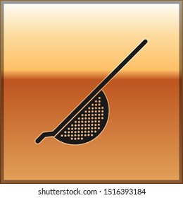 Black Kitchen colander icon isolated on gold background. Cooking utensil. Cutlery sign.  Vector Illustration