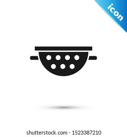 Black Kitchen colander icon isolated on white background. Cooking utensil. Cutlery sign.  Vector Illustration
