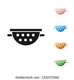 Black Kitchen colander icon isolated on white background. Cooking utensil. Cutlery sign. Set icons colorful. Vector Illustration