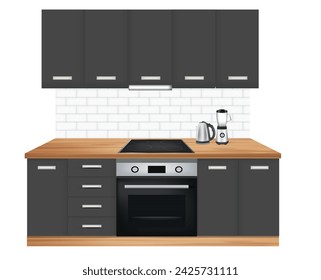 Black kitchen design, vector illustration