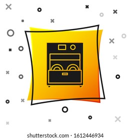 Black Kitchen dishwasher machine icon isolated on white background. Yellow square button. Vector Illustration