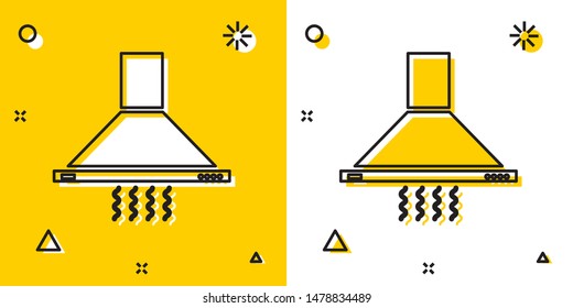 Black Kitchen extractor fan icon isolated on yellow and white background. Cooker hood. Kitchen exhaust. Household appliance. Random dynamic shapes. Vector Illustration