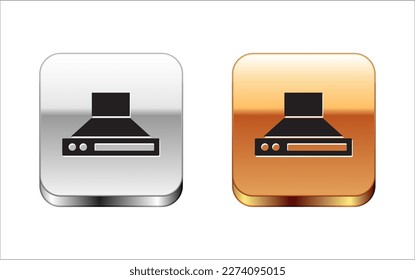 Icono del extractor de cocina negra aislado en fondo blanco. Cubierta de cocina. El escape de la cocina. Aparato doméstico. Botón cuadrado de oro plateado. Vector