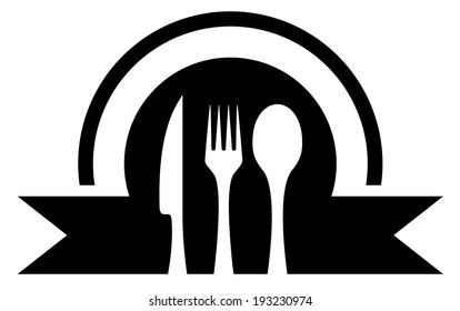 Black Kitchen Icon With White Utensil Silhouette