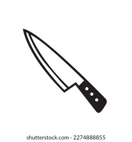 A black kitchen knife on a white background with copy space