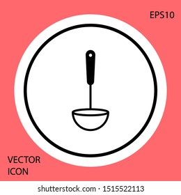 Black Kitchen ladle icon isolated on red background. Cooking utensil. Cutlery spoon sign. White circle button. Vector Illustration