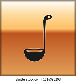 Black Kitchen ladle icon isolated on gold background. Cooking utensil. Cutlery spoon sign.  Vector Illustration