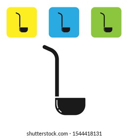 Black Kitchen ladle icon isolated on white background. Cooking utensil. Cutlery spoon sign. Set icons colorful square buttons. Vector Illustration