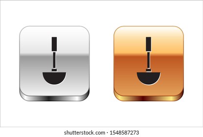 Black Kitchen ladle icon isolated on white background. Cooking utensil. Cutlery spoon sign. Silver-gold square button. Vector Illustration