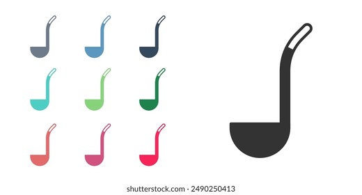 Black Kitchen ladle icon isolated on white background. Cooking utensil. Cutlery spoon sign. Set icons colorful. Vector