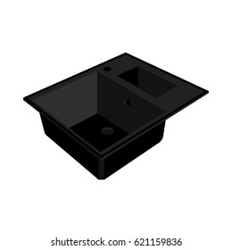 Black kitchen sink. Vector illustration on white background. Silhouette.