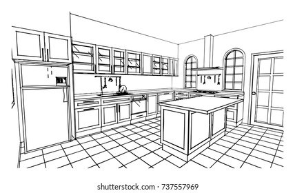 black and kitchen sketch design 
