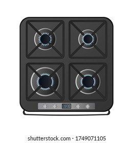 Black kitchen stove with top view. Included gas stove. Modern oven for the kitchen in a realistic style. Isolated. Vector.